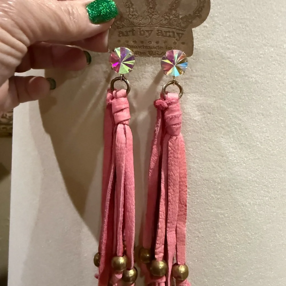 Art by Amy Pink Tassel Earrings - Picture 1 of 3